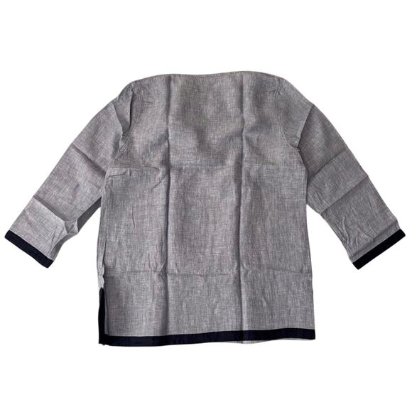 NWT UNTUCKit Linen Gray Navy Trim V-Neck Tunic Top 3/4 Sleeve Sz 16 - Picture 2 of 4